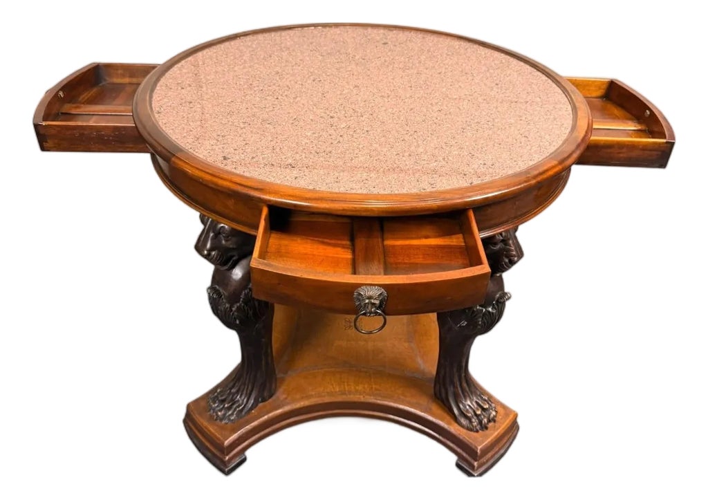 Theodore Alexander Neoclassical Lion Monopodia Game Table With