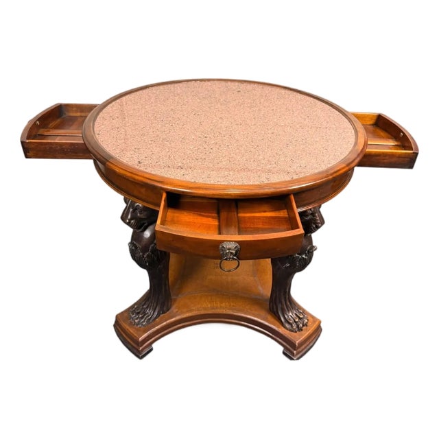 Theodore Alexander Neoclassical Lion Monopodia Game Table With Granite Top & Pull-Out Trays For Sale
