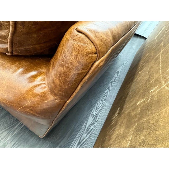 Rh Original Lancaster Leather 3-Cushion Sofa – 7' Petite 38"d | Italian Brompton Cocoa | Down-Feather | Pre-Owned For Sale - Image 16 of 18