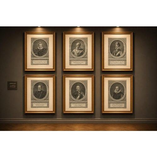 Set of 6 dutch portrait engravings, houbraeken after visscher, leiden 1574 : a fine and historically significant set of...
