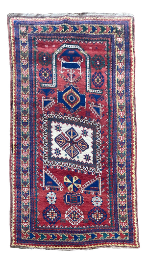 Antique Caucasian Fachralo Kazak Prayer Rug, 1890s