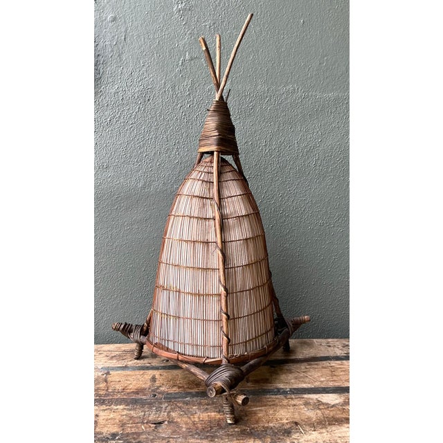 Vintage Japanese Woven Reed Table Lamp For Sale - Image 10 of 18