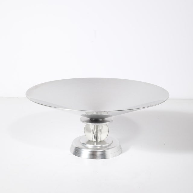 Art Deco Brushed Aluminum & Glass Centerpiece Bowl Signed Kensington For Sale - Image 13 of 14