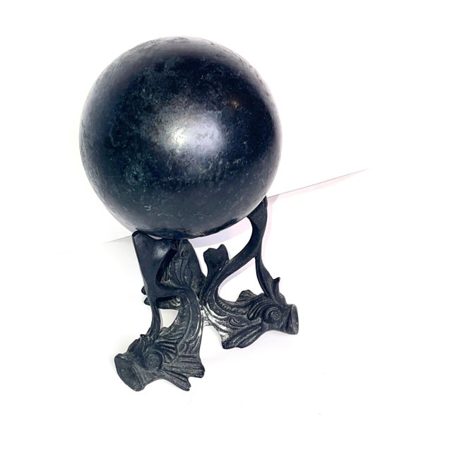 Art Deco Black Bronze Metal Iron Globe Orb For Sale - Image 3 of 9