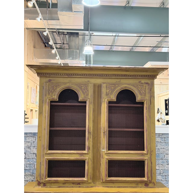 Farmhouse Mid 20th Century Distressed Farmhouse Wire Door Hutch Cabinet For Sale - Image 3 of 11