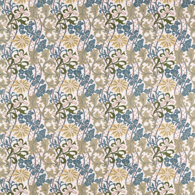 Morris & Co. Cornflower Embroidery Fabric in Lemon/Nettle - a sample For Sale