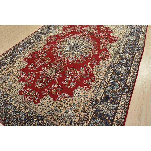 Farmhouse Kerman Rug 7’10” X 11’4” Red Wool Vintage Traditional Hand-Knotted Carpet For Sale - Image 3 of 15