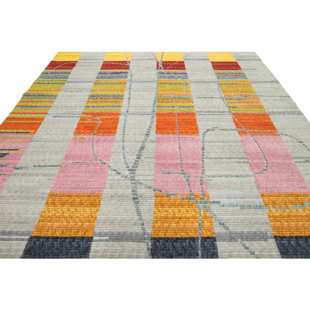 Modern Turkish Hand Loom Gray Wool Rug With Multicolor Abstract Design For Sale In New York - Image 6 of 12