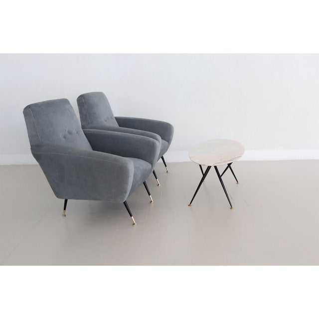 1950s Set of Italian Armchairs in Blue Grey Velvet, 1950s For Sale - Image 5 of 18
