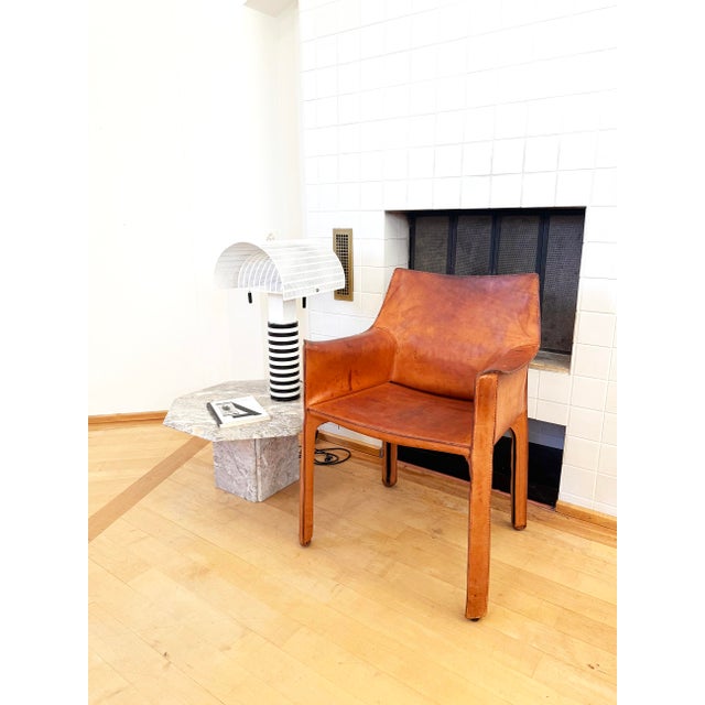 1970s Original Cognac Natural Brown Leather Cassina Cab 413 Armchair Mario Bellini (4 Available) For Sale - Image 9 of 10