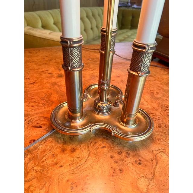 Brass Vintage Stiffel Brass Bouillotte Table Lamp, Three-Light, Adjustable Black Tôle Shade For Sale - Image 8 of 10