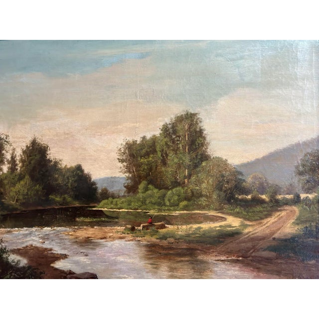 American 19th Century American School Oil on Canvas of Fisherman For Sale - Image 3 of 8