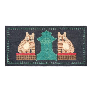 Contemporary Hooked Pictorial Cat Motif Wool Runner by Rug & Kilim, India For Sale