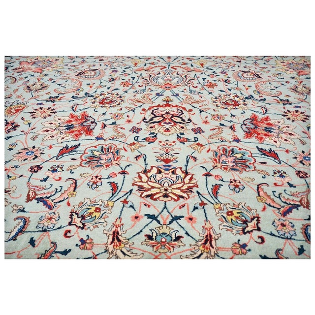 Antique Persian Tabriz Emad Wool 9X12 Red, Mint Green & Pink Handmade Area Rug #9902603 For Sale - Image 9 of 9