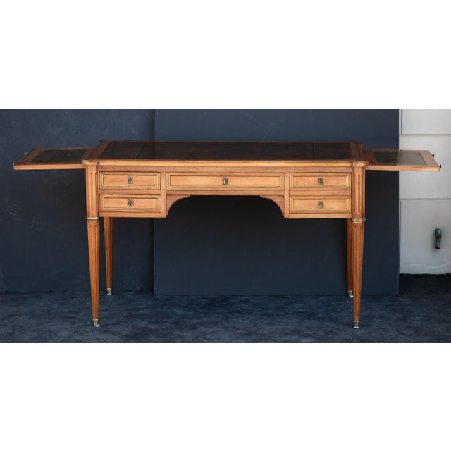 Louis XVI Style Writing Table or Desk of Walnut With Leather Top From France For Sale - Image 13 of 16