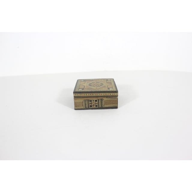Wood Vintage Wood Marquetry Inlaid Box Small Ring Handmade For Sale - Image 7 of 9