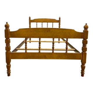 Vintage Twin Size Maple Wood Low Poster Bed With Acorn Finials - 2 of 2 For Sale