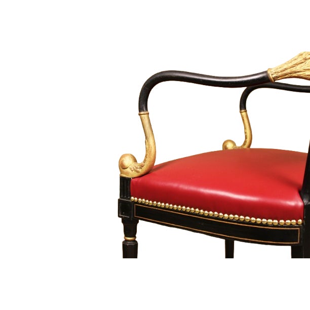 Mid 20th Century Regency Style Parcel Gilt Black Painted Armchair For Sale - Image 5 of 7