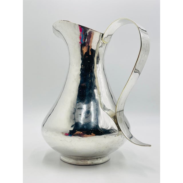 1960s Mid-Century Modern Los Castillo Taxco Silver-Plated Brass Pitcher For Sale - Image 10 of 18