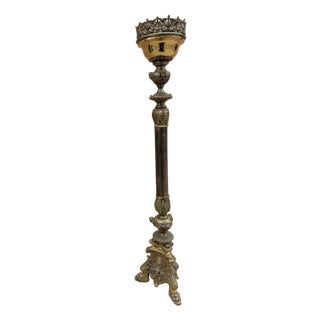 Antique Tall Ornate Cherub Bronze Church Candle Holder For Sale