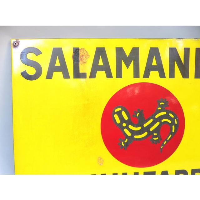 A large email sign "salamander schuhfabrik" from the 1950s. the enamel sign is edged. It is inscribed on the lower edges...