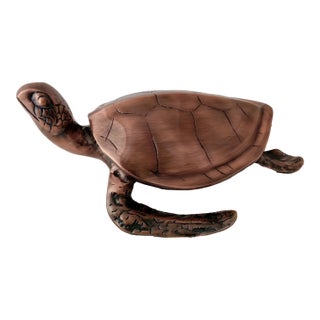Antique Copper Finished Metal Sea Turtle Sculpture For Sale