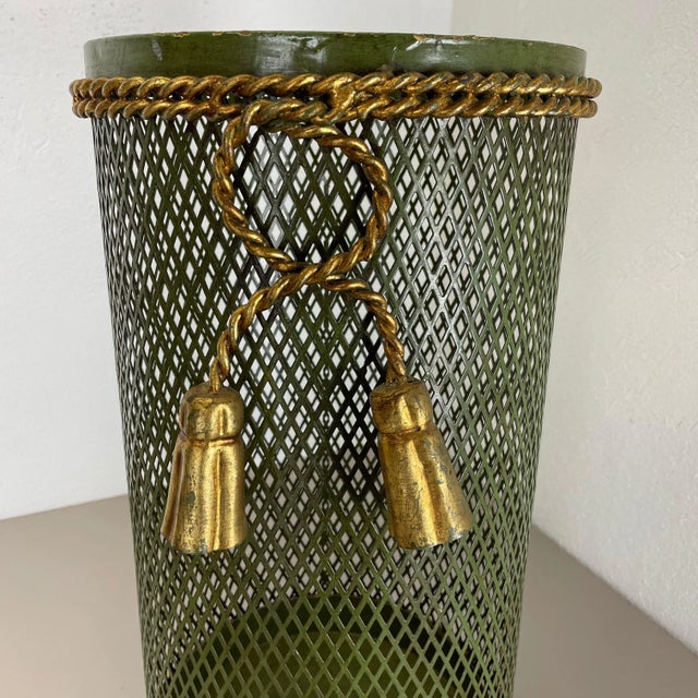 Green Hollywood Regency Gilded Metal Umbrella Stand from Li Puma, Firenze, Italy, 1950s For Sale - Image 8 of 18