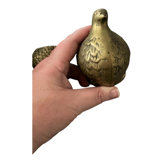 Metal Vintage Midcentury Brass Quail/Partridge Bird Figurines Set of 3 For Sale - Image 7 of 12