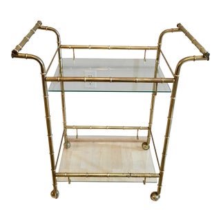 Vintage Brass Faux Bamboo Bar Cart For Sale