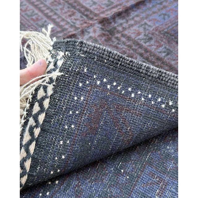 Red Afghan Baluch Hand-Knotted Wool Rug, Indigo Panel Grid, 9'9" X 6'2" For Sale - Image 8 of 13