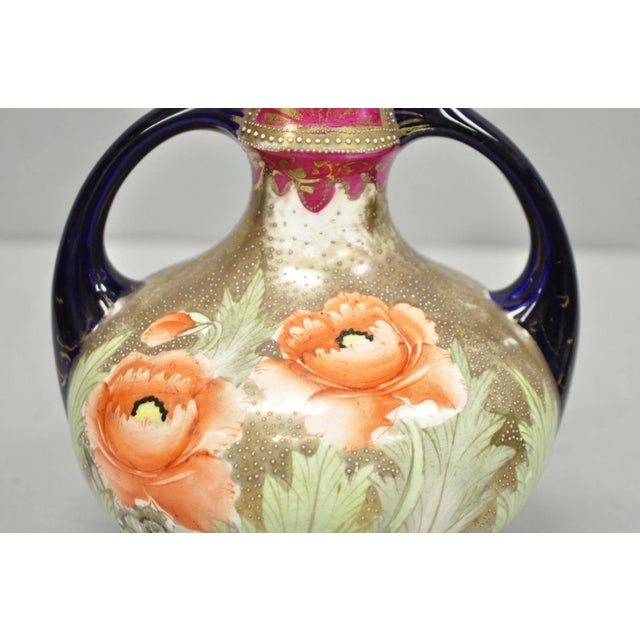 Antique Royal Nippon Hand Painted Nishiki Cobalt Blue Floral Vase With Stopper For Sale - Image 12 of 17