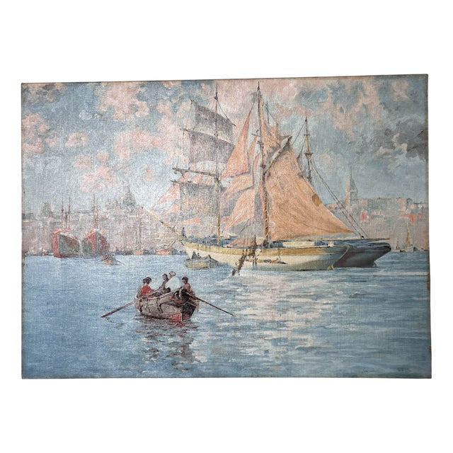 Raphaël Luc Ponson, Santa Salute Basilica, Grand Canal, Italy, Venice, Seascape, 1890s-1910s, Oil on Canvas For Sale