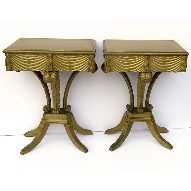 Vintage Hollywood Regency Gilt Plumes Feather Side Tables - a Pair For Sale - Image 9 of 9