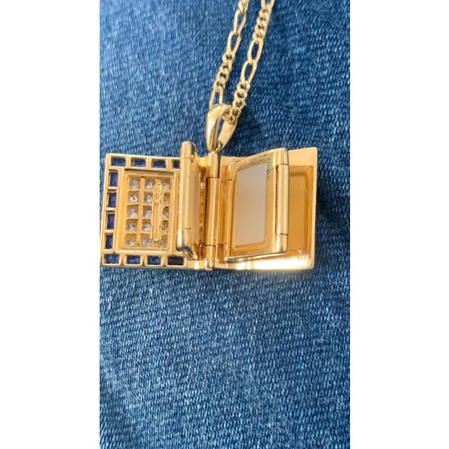 Sapphire & Diamond Photo Frame Book Pendant 8 Mother of Pearl Leaves 18K Gold For Sale - Image 4 of 18