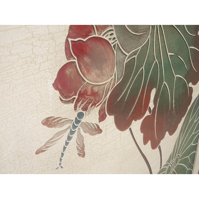 Wood Vintage Oriental Asian Three Panel Picture Screen Crackle & Etched Finish For Sale - Image 7 of 16