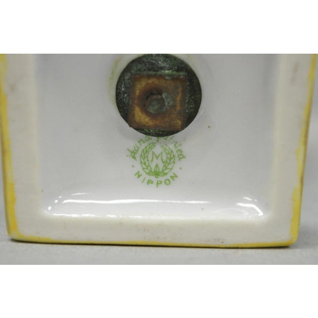 Antique Nippon Porcelain Hand Painted Windmill Scene Green Small Bolted Vase (B) For Sale - Image 14 of 15