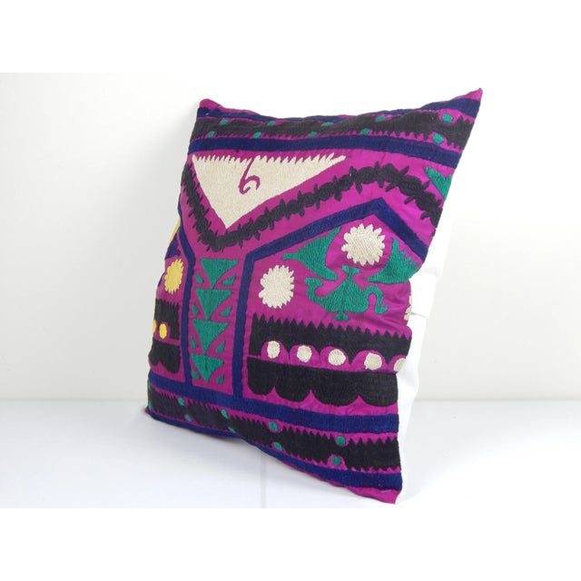 Mid-Century Modern Purple Tashkent Suzani Square Pillow Case Made From a 19th Century Suzani For Sale - Image 3 of 5