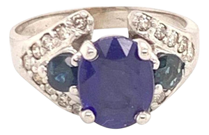 Diamond Sapphire Ring 14k White Gold 3.31 TCW Women Certified