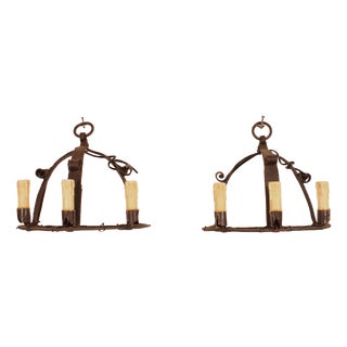 Medieval-Style Wrought Iron Wall Sconces, 1920s, Set of 2 For Sale