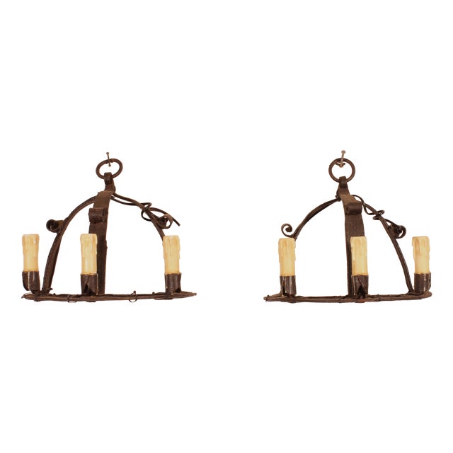 Medieval-Style Wrought Iron Wall Sconces, 1920s, Set of 2 For Sale