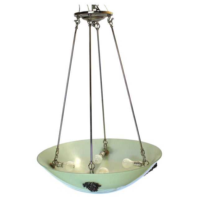 1990s Mid-Century Modern/Deco Style All Glass Chandelier Bronze Appliques For Sale - Image 9 of 18