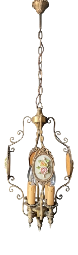 Ceramic and Brass Chandelier, 1960s