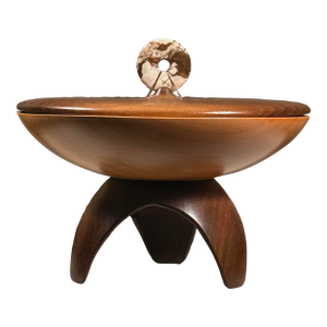 Vintage Studio Craft Hand Turned Footed Maple & Walnut Lidded Vessel, Signed
