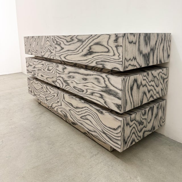 Wood Vintage 80s Postmodern Dresser Ettore Sottsass Veneer | Memphis Style Retro Furniture For Sale - Image 7 of 12