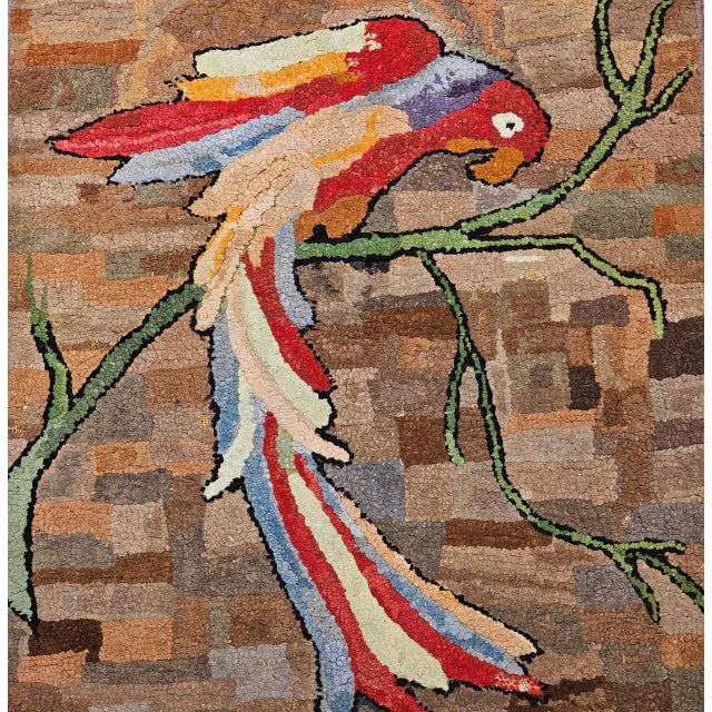 American Vintage American Hand Hooked Rug, Pictorial Parrot Design, Folk Art Tapestry, 2x3 For Sale - Image 3 of 7