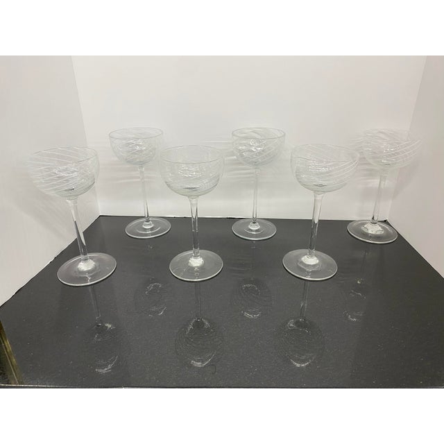 Vintage Hand Blown White Swirl Wine Glasses, Singed by Artist - Set of 6 For Sale - Image 13 of 13