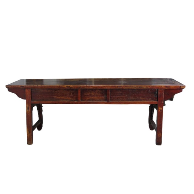 96” Inch Long Antique Brown Chinese Altar Console Table – 3 Drawers For Sale - Image 12 of 13