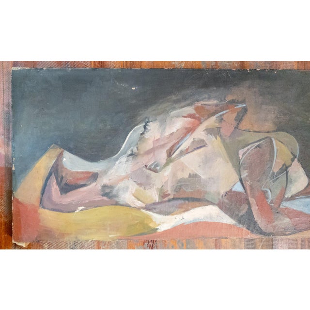 We are selling this attractive Mid-Century Modern geometric abstract painting of a reclining nude figure. This figural...