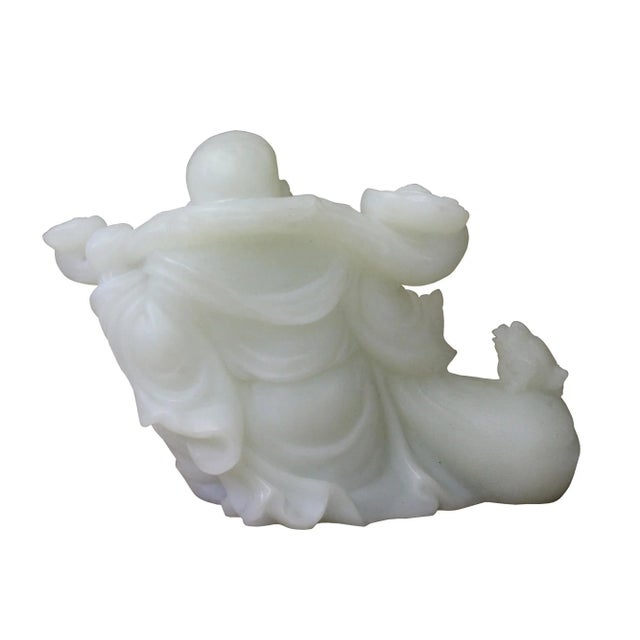 Chinese Oriental White Stone Carved Happy Buddha Statue Figure For Sale - Image 5 of 8