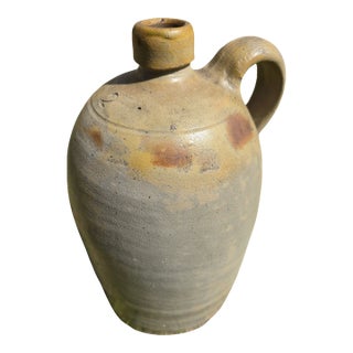 19th C. 2 Gallon Salt Glaze Stoneware Jug - Ovoid, 15" Primitive 1800s Farmhouse For Sale